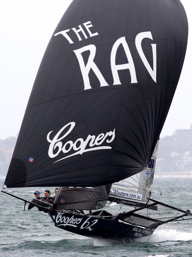 Thurlow Fisher was in the lead, but - 18ft Skiffs - NSW State Title - Race 1, October 30, 2016  © Frank Quealey /Australian 18 Footers League http://www.18footers.com.au